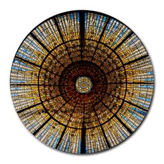 Barcelona Stained Glass Window Round Mousepad by Cemarart