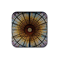 Barcelona Stained Glass Window Rubber Coaster (square) by Cemarart