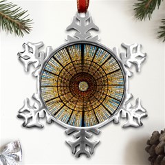 Barcelona Stained Glass Window Metal Small Snowflake Ornament by Cemarart