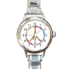 Flourish Decorative Peace Sign Round Italian Charm Watch by Cemarart