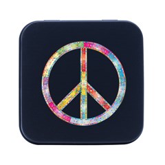 Flourish Decorative Peace Sign Square Metal Box (black)