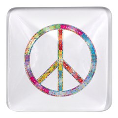 Flourish Decorative Peace Sign Square Glass Fridge Magnet (4 Pack) by Cemarart