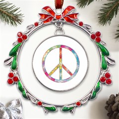 Flourish Decorative Peace Sign Metal X mas Wreath Ribbon Ornament by Cemarart