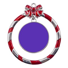 Ultra Violet Purple Metal Red Ribbon Round Ornament by bruzer