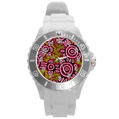 Authentic Aboriginal Art - You Belong Round Plastic Sport Watch (l) by hogartharts