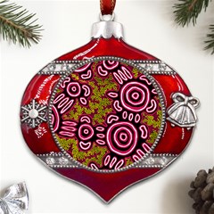 Authentic Aboriginal Art - You Belong Metal Snowflake And Bell Red Ornament