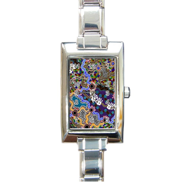 Authentic Aboriginal Art - Discovering Your Dreams Rectangle Italian Charm Watch