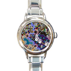 Authentic Aboriginal Art - Discovering Your Dreams Round Italian Charm Watch by hogartharts