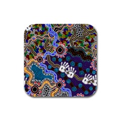 Authentic Aboriginal Art - Discovering Your Dreams Rubber Square Coaster (4 Pack) by hogartharts