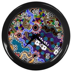 Authentic Aboriginal Art - Discovering Your Dreams Wall Clock (black) by hogartharts