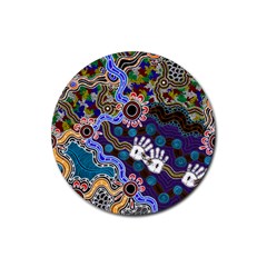 Authentic Aboriginal Art - Discovering Your Dreams Rubber Coaster (round) by hogartharts