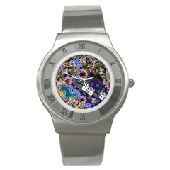 Authentic Aboriginal Art - Discovering Your Dreams Stainless Steel Watch by hogartharts