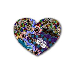 Authentic Aboriginal Art - Discovering Your Dreams Rubber Heart Coaster (4 Pack) by hogartharts