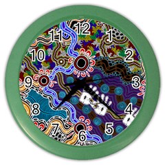 Authentic Aboriginal Art - Discovering Your Dreams Color Wall Clock by hogartharts