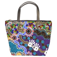 Authentic Aboriginal Art - Discovering Your Dreams Bucket Bag by hogartharts