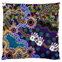 Authentic Aboriginal Art - Discovering Your Dreams Large Cushion Case (two Sides) by hogartharts