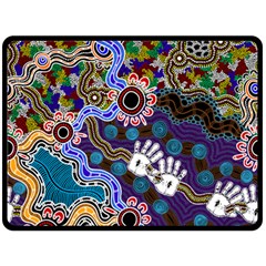 Authentic Aboriginal Art - Discovering Your Dreams Two Sides Fleece Blanket (large) by hogartharts