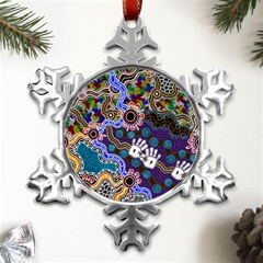 Authentic Aboriginal Art - Discovering Your Dreams Metal Small Snowflake Ornament by hogartharts