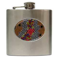 Authentic Aboriginal Art - Gathering 2 Hip Flask (6 Oz) by hogartharts