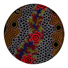 Authentic Aboriginal Art - Gathering 2 Round Glass Fridge Magnet (4 Pack) by hogartharts