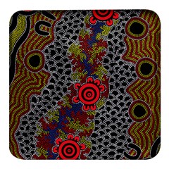 Authentic Aboriginal Art - Gathering 2 Square Glass Fridge Magnet (4 Pack) by hogartharts