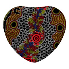 Authentic Aboriginal Art - Gathering 2 Heart Glass Fridge Magnet (4 Pack) by hogartharts