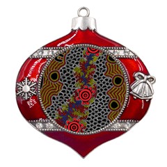 Authentic Aboriginal Art - Gathering 2 Metal Snowflake And Bell Red Ornament by hogartharts