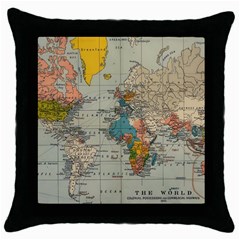 Vintage World Map Throw Pillow Case (black) by Proyonanggan