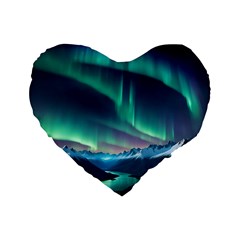 Aurora Borealis Standard 16  Premium Heart Shape Cushions by Ndabl3x