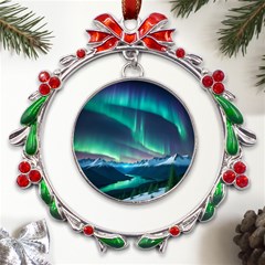 Aurora Borealis Metal X mas Wreath Ribbon Ornament by Ndabl3x