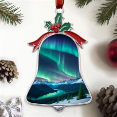 Aurora Borealis Metal Holly Leaf Bell Ornament by Ndabl3x