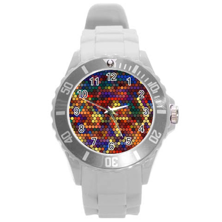 Hexagon Honeycomb Pattern Design Round Plastic Sport Watch (L)