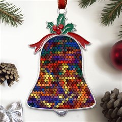 Zig Zag Pattern Geometric Design Metal Holly Leaf Bell Ornament by Ndabl3x