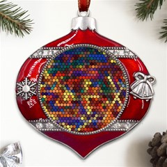 Flower Retro Funky Psychedelic Metal Snowflake And Bell Red Ornament by Ndabl3x