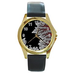 Purple Rose Retro Floral Flower Round Gold Metal Watch by Bedest