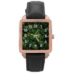 Banana leaves Rose Gold Leather Watch 