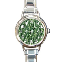 Green banana leaves Round Italian Charm Watch