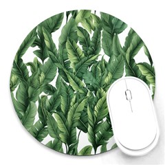 Green Banana Leaves Round Mousepad by goljakoff