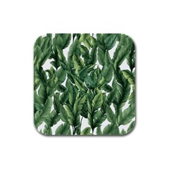 Green Banana Leaves Rubber Square Coaster (4 Pack) by goljakoff