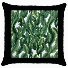 Green Banana Leaves Throw Pillow Case (black) by goljakoff