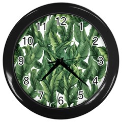 Green Banana Leaves Wall Clock (black) by goljakoff