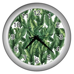 Green Banana Leaves Wall Clock (silver) by goljakoff