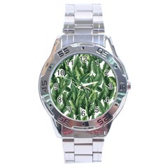 Green Banana Leaves Stainless Steel Analogue Watch by goljakoff