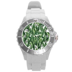 Green Banana Leaves Round Plastic Sport Watch (l) by goljakoff