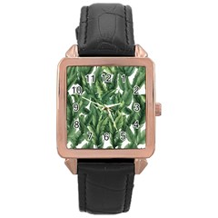 Green Banana Leaves Rose Gold Leather Watch  by goljakoff