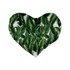 Green banana leaves Standard 16  Premium Flano Heart Shape Cushions