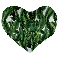 Green banana leaves Large 19  Premium Flano Heart Shape Cushions