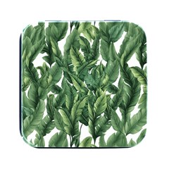 Green banana leaves Square Metal Box (Black)