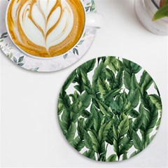 Green banana leaves UV Print Round Tile Coaster