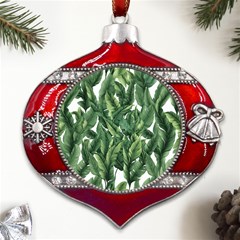 Green Banana Leaves Metal Snowflake And Bell Red Ornament